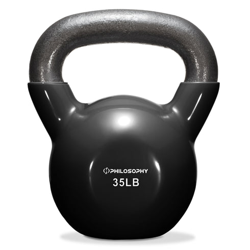 OPEN BOX - Black Vinyl Coated Cast Iron Kettlebell Weight 35 lbs